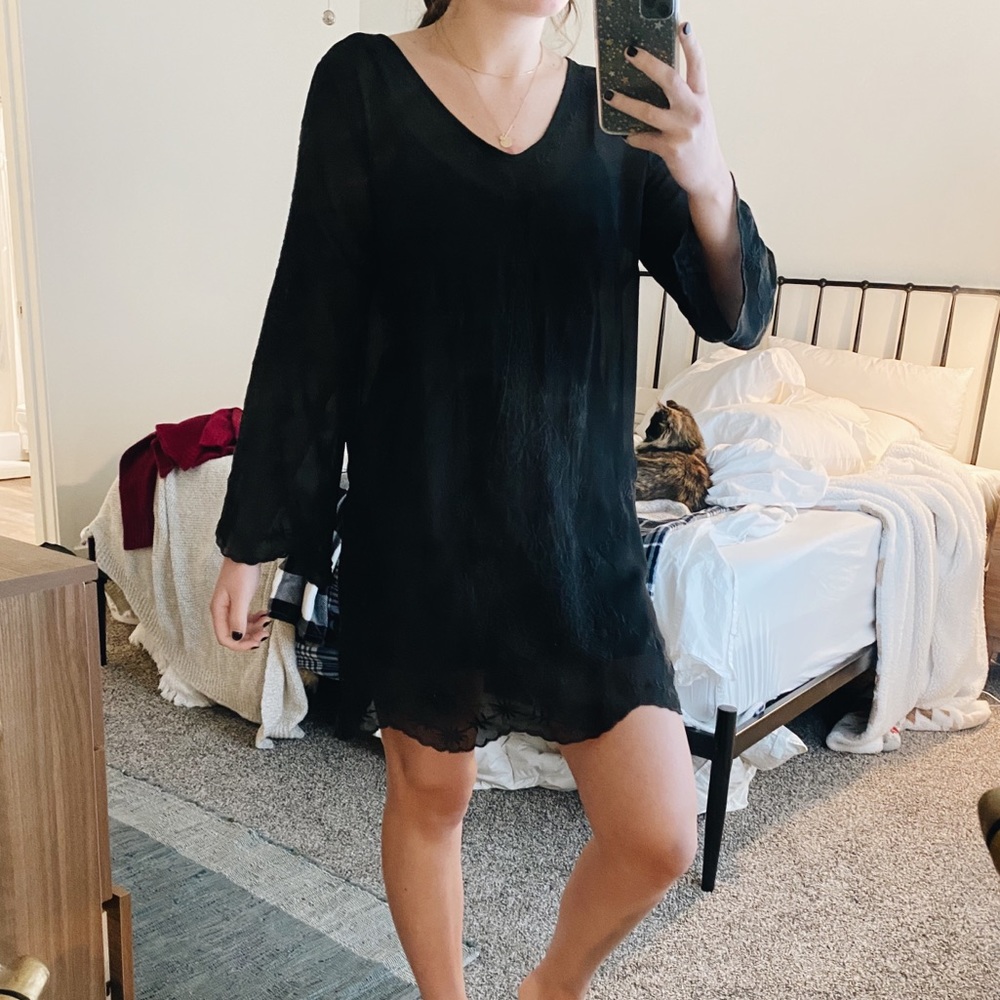 Black Embroidery Detail Mini Dress